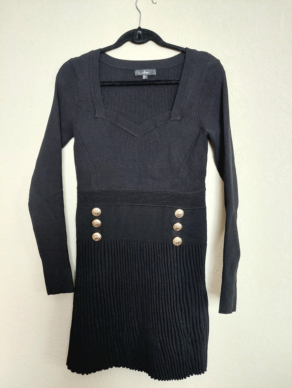 Lulus Chicest Crush Black Ribbed Long Sleeve Mini Sweater Dress Size L - Picture 3 of 13